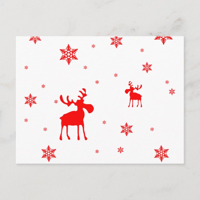 Modern Simple Red Moose Snowflakes Postcard (Front)