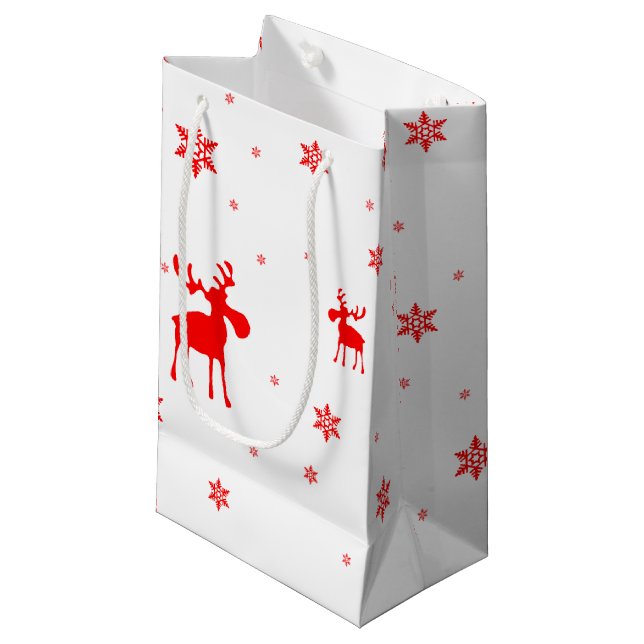 Modern Simple Red Moose Snowflakes Small Gift Bag (Front Angled)
