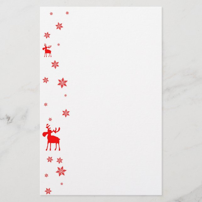Modern Simple Red Moose Snowflakes Stationery (Front)