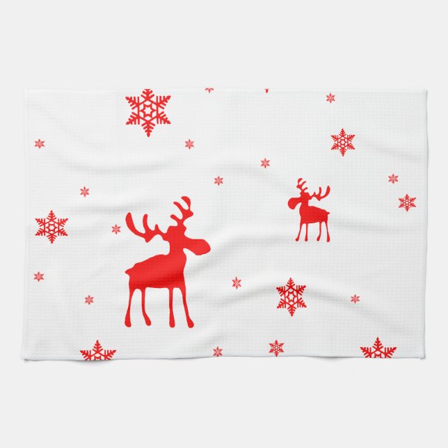Modern Simple Red Moose Snowflakes Towel (Horizontal)