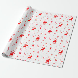 Modern Simple Red Moose Snowflakes Wrapping Paper