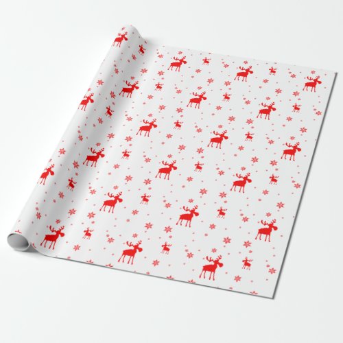 Modern Simple Red Moose Snowflakes Wrapping Paper