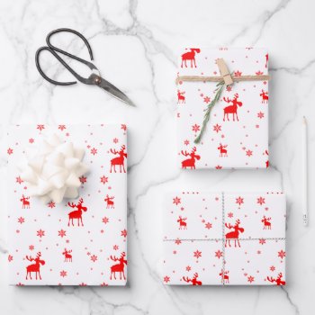 Modern Simple Red Moose Snowflakes Wrapping Paper Sheets by SorayaShanCollection at Zazzle