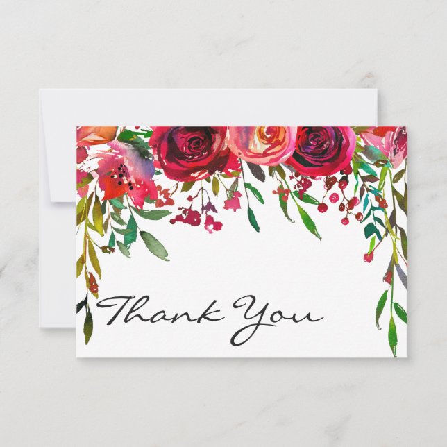 Modern Simple Red Rose Thank You Note Invitation (Front)