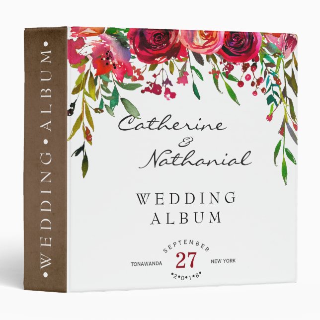 Modern Simple Red Rose Wedding Binder (Front/Spine)