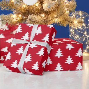 Modern Simple Red White Christmas Trees Pattern Wrapping Paper
