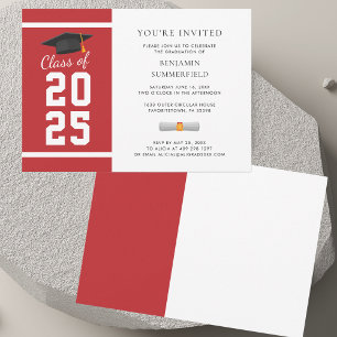 Modern Simple Red White Graduation 2025 Invitation