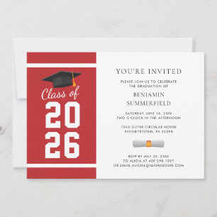 Modern Simple Red White Graduation 2026 Invitation