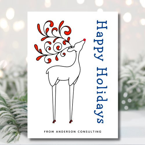 Modern Simple Red White Happy Holidays Business Holiday Card