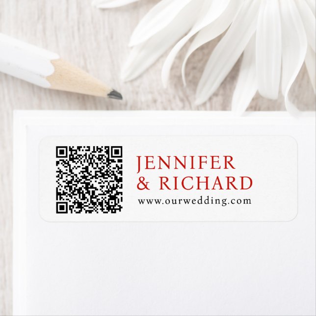 Modern Simple Red White Minimal Wedding QR Code Label (Insitu)