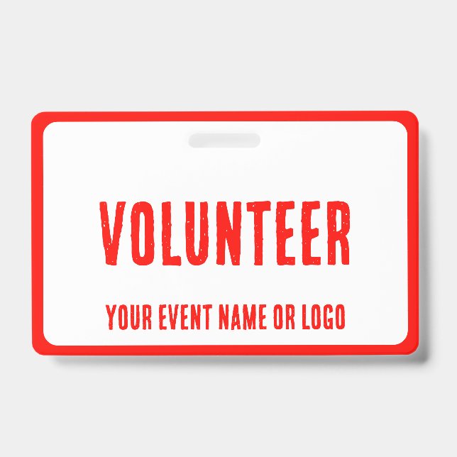modern simple red white volunteer event badge (Front)