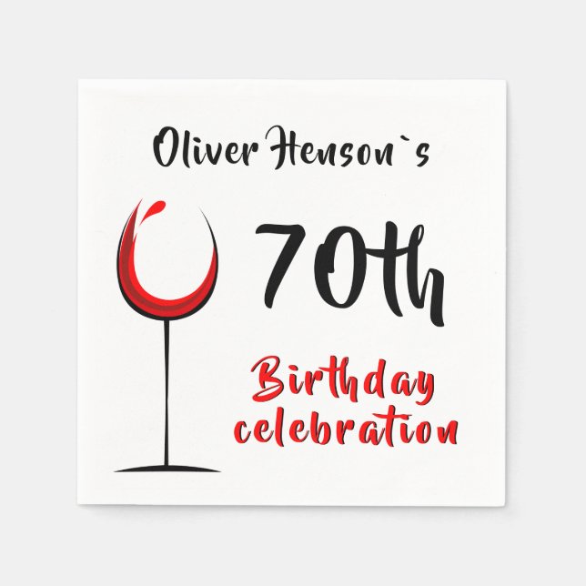 Modern Simple Red Wine Glass 70th Birthday Party Napkins (Front)