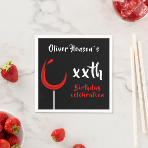Modern Simple Red Wine Glass Birthday Party Napkins