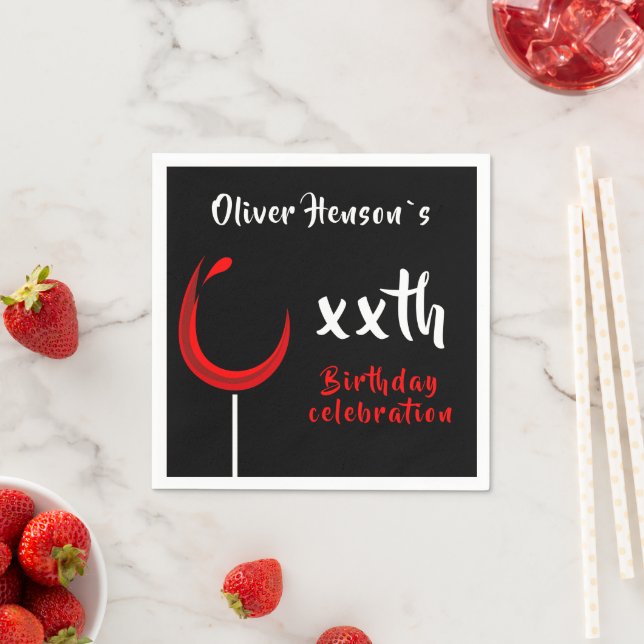 Modern Simple Red Wine Glass Birthday Party Napkins (Insitu)