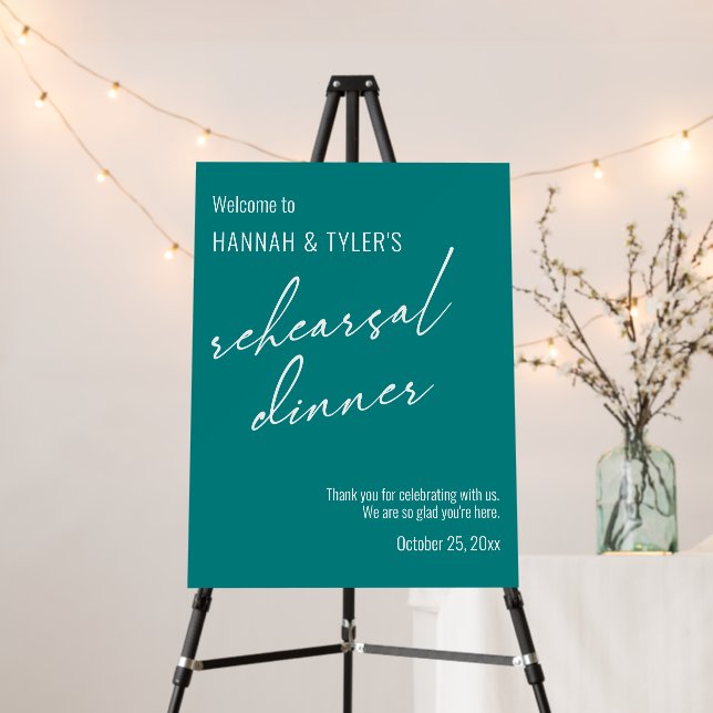 Modern Simple Rehearsal Dinner Welcome Teal Foam Board (In Situ (Stand))