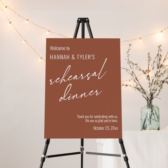 Modern Simple Rehearsal Dinner Welcome Terracotta Foam Board (In Situ (Stand))