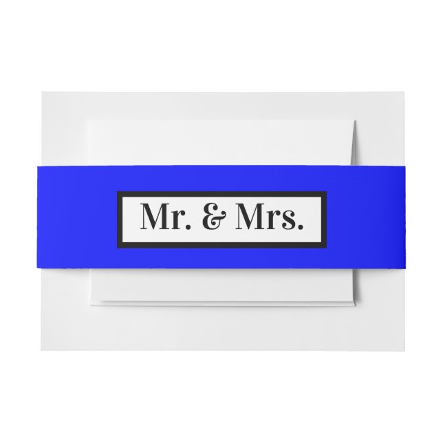 Modern Simple Retro Blue Mr + Mrs  Invitation Belly Band (Front Example)