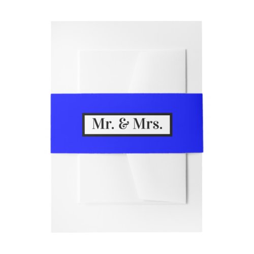 Modern Simple Retro Blue Mr  Mrs  Invitation Belly Band