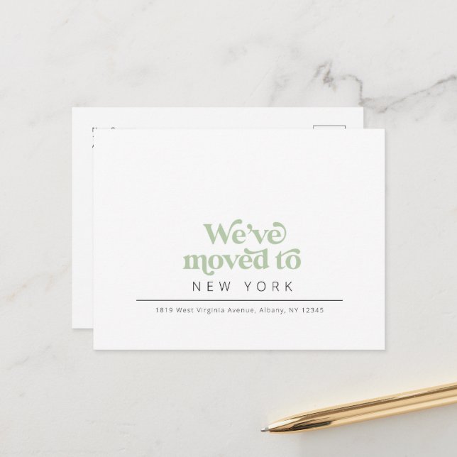 Modern simple retro postcard moving announcement (Front/Back In Situ)