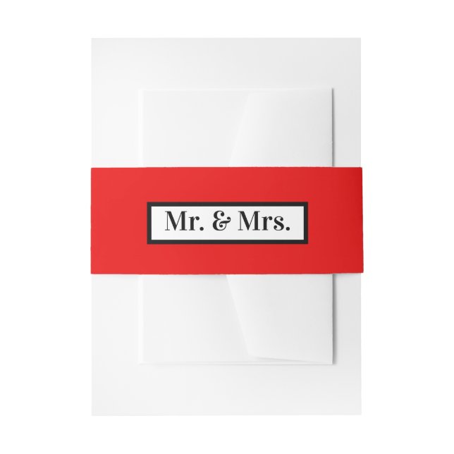 Modern Simple Retro Red Mr + Mrs  Invitation Belly Band (Front Example)