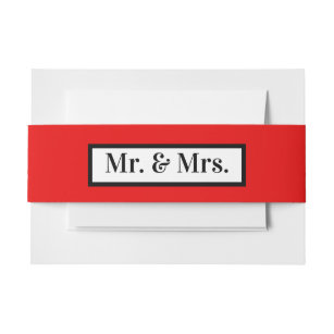 Modern Simple Retro Red Mr + Mrs  Invitation Belly Band