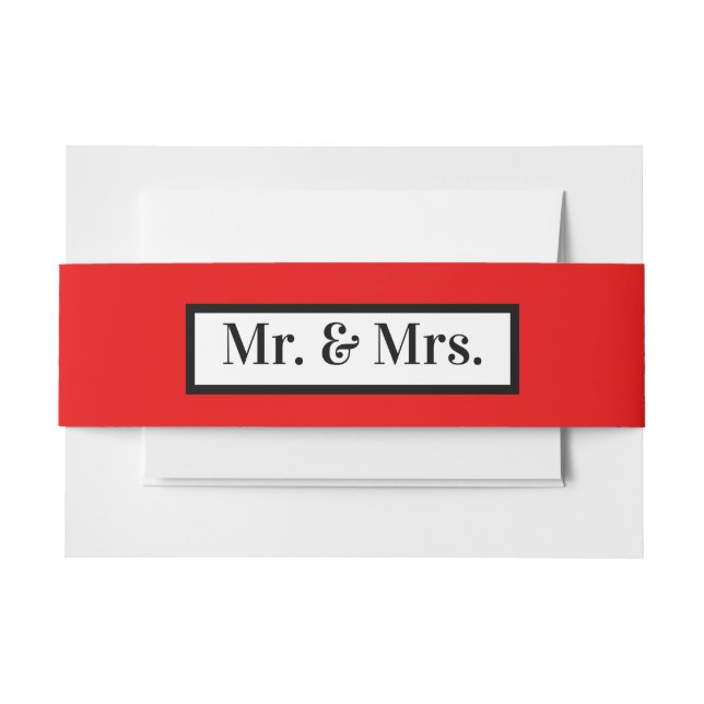 Modern Simple Retro Red Mr + Mrs  Invitation Belly Band (Front Example)