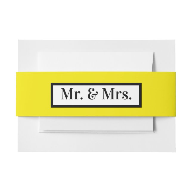 Modern Simple Retro Yellow Mr + Mrs  Invitation Belly Band (Front Example)