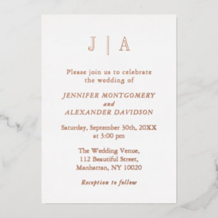 Modern Simple Rose Gold And White Monogram Wedding Foil Invitation