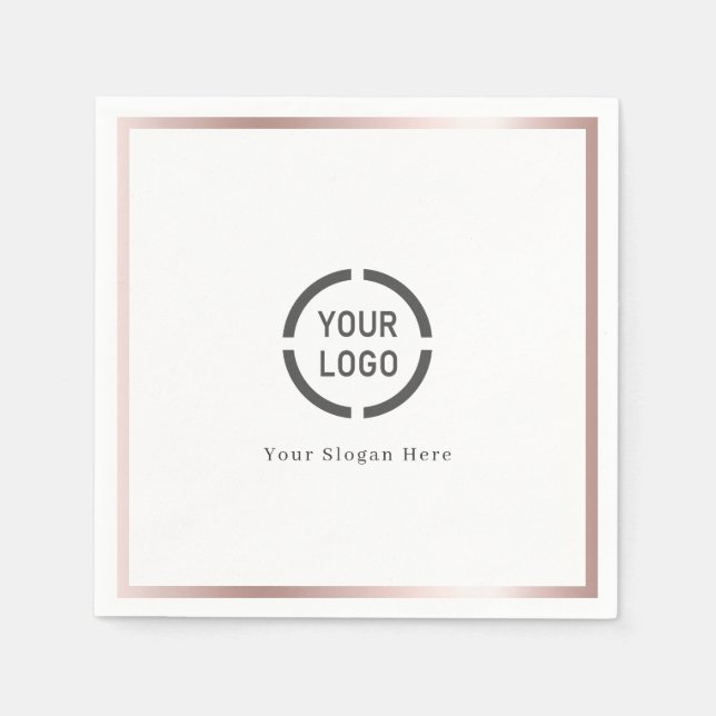 Modern simple rose gold border company logo napkins (Front)