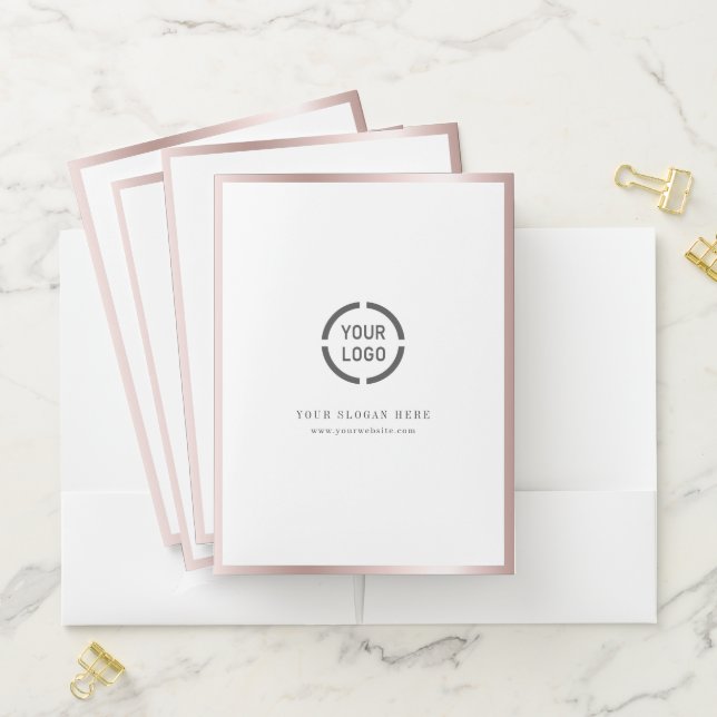 Modern simple rose gold border company logo pocket folder (In Situ)