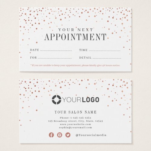 Modern simple rose gold glitter appointment card