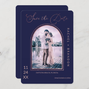 Modern Simple Rose Gold Navy Blue Arch Wedding Save The Date