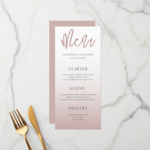 Modern Simple Rose Gold Wedding Dinner Menu