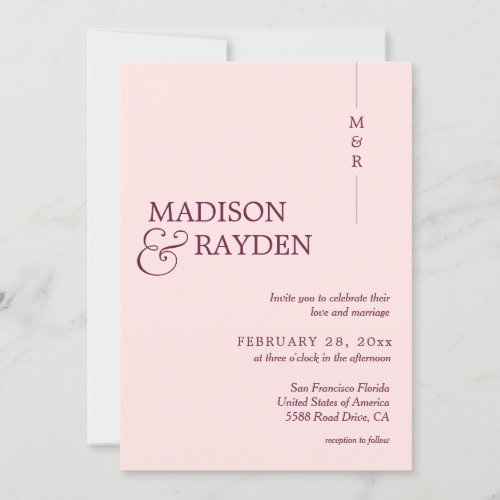 Modern Simple Rose Pink Monogram Photo Wedding Invitation