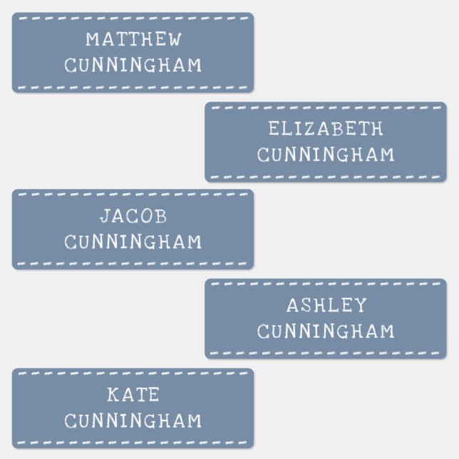 Modern Simple Rough Stitch Add Five Names Kids' Labels (Group)