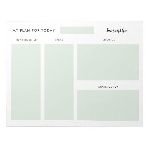 Modern Simple Sage Customized Name Daily Planner Notepad