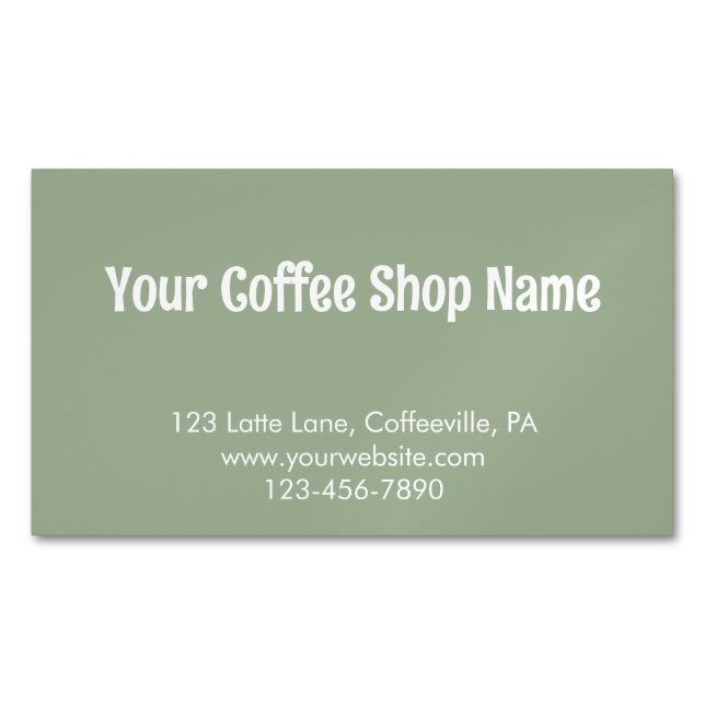 Modern Simple Sage Green Custom Coffee Promotional Business Card Magnet (Front)