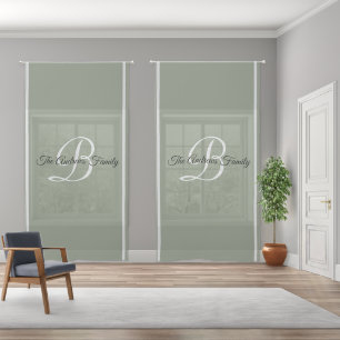 Modern Simple Sage Green Monogram Family Name Sheer Curtains