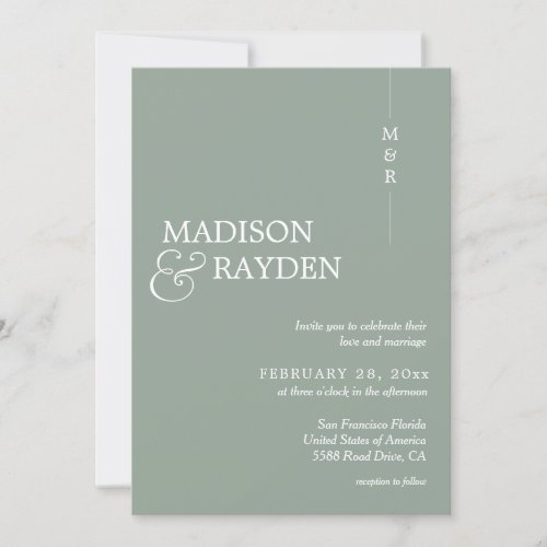 Modern Simple Sage Green Monogram Photo Wedding Invitation