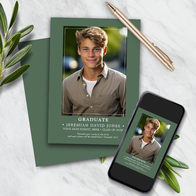 Modern Simple Sage Green Photo Graduation Announcement (Creator Uploaded)