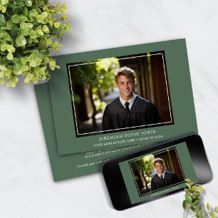 Modern Simple Sage Green Photo Graduation Invitation