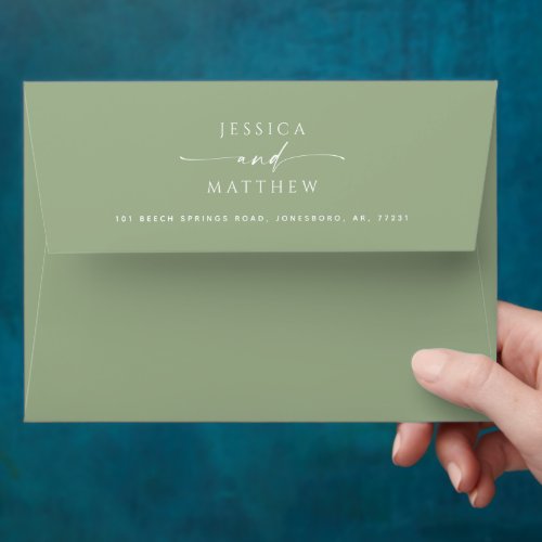Modern simple sage green script minimalist wedding envelope