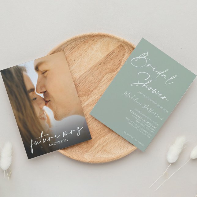 Modern Simple Sage Green with Photo Bridal Shower Invitation (Creator Uploaded)
