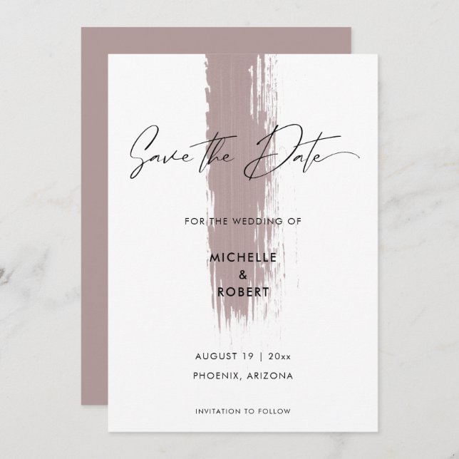Modern Simple Sand Terracotta Brush Stroke Save The Date (Front/Back)