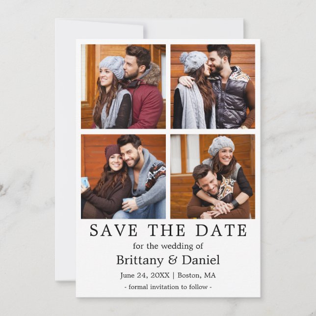 Modern Simple Save The Date 4 Photo Card (Front)