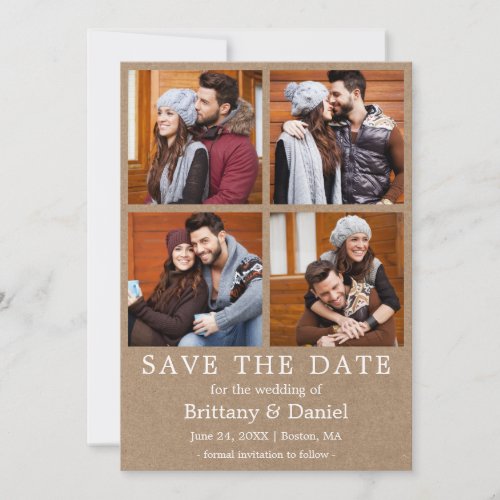 Modern Simple Save The Date 4 Photo Kraft Card