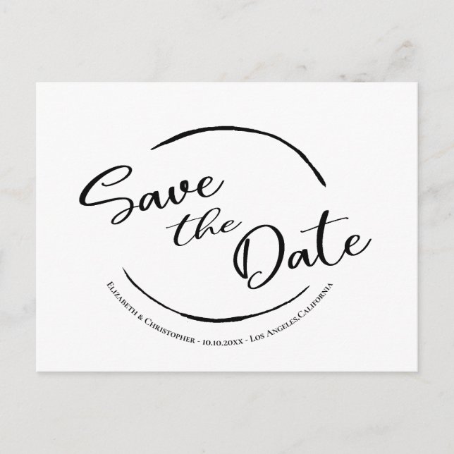 Modern Simple Save The Date Logo Black White Postcard (Front)