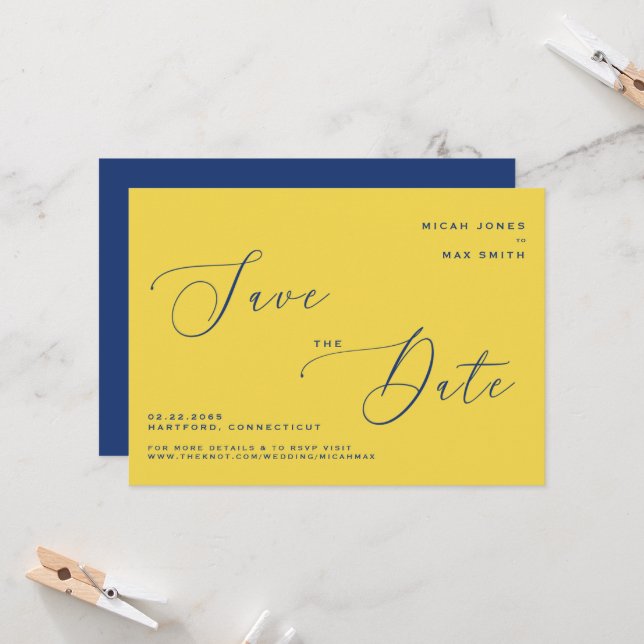  Modern Simple Save the Date Yellow & Blue Invitation (Front/Back In Situ)