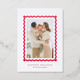 Modern Simple Scallop Christmas Happiest Holidays Letterpress Photo Cards
