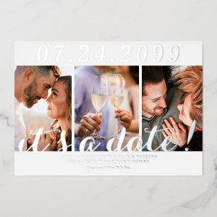 Modern Simple Script 3 Photo QR CODE Save The Date Foil Invitation